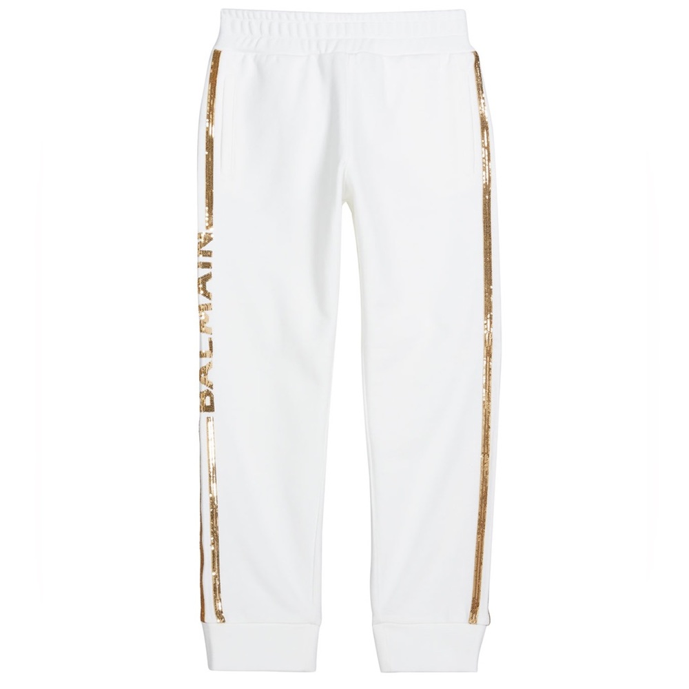 New Balmain Girls White with Gold Sequins Joggers pants , size 12